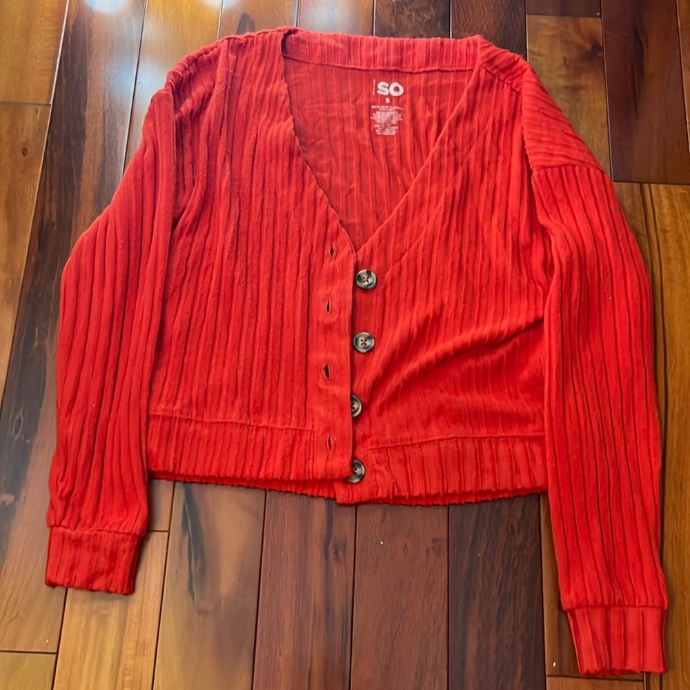 SO Red Button-Up Sweater Size Small